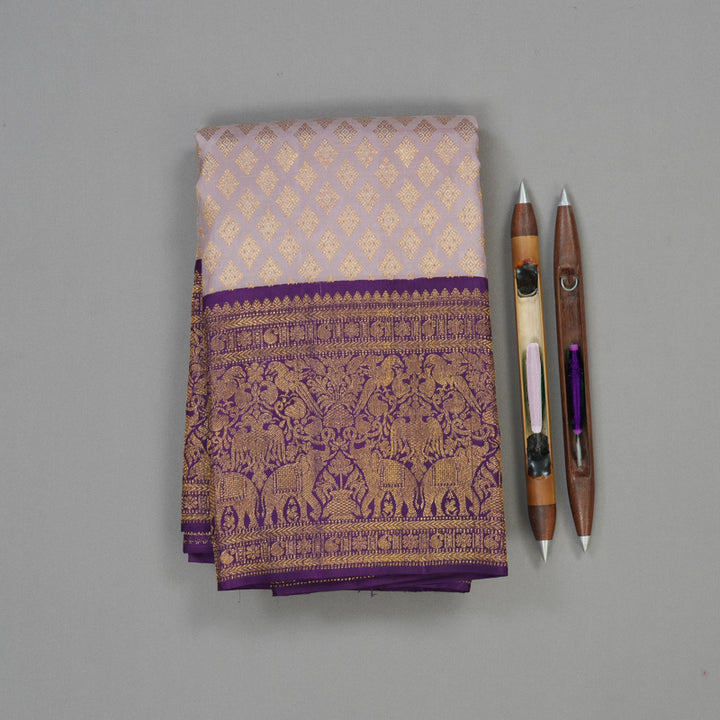 Hayagrivas Handloom Onion Pink Kanjivaram Silk Saree with Violet border KBE1379J2-1