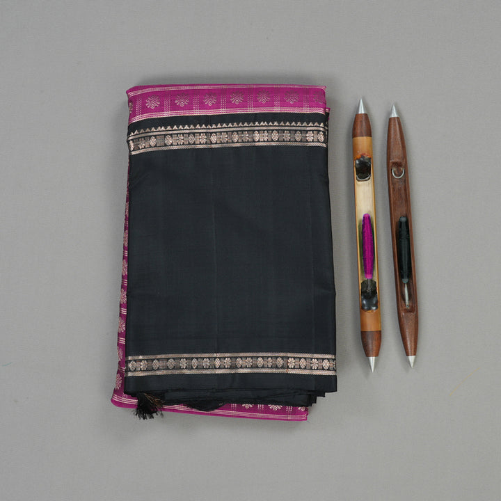 Hayagrivas Handloom Wine Purple Kanjivaram Silk Saree with Black Border KBE1379J4-1