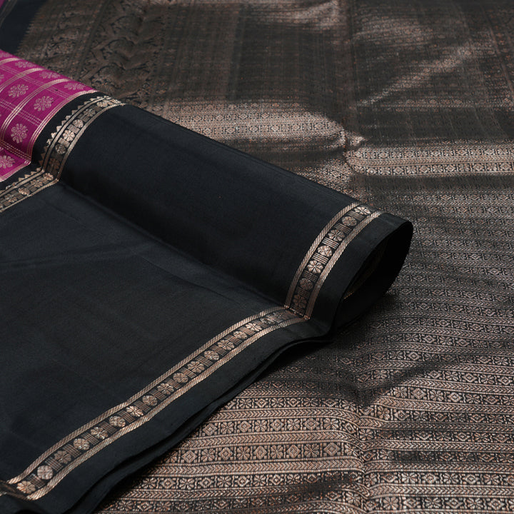 Hayagrivas Handloom Wine Purple Kanjivaram Silk Saree with Black Border KBE1379J4-1