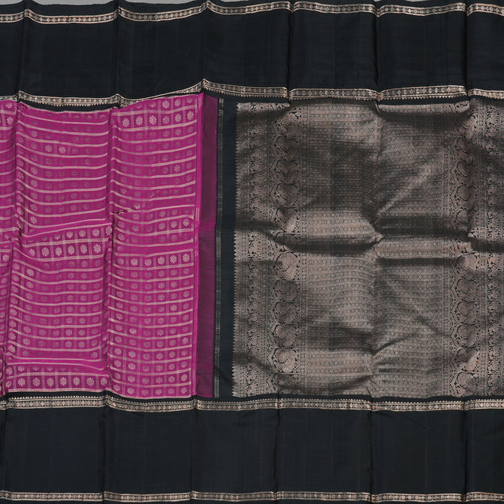 Hayagrivas Handloom Wine Purple Kanjivaram Silk Saree with Black Border KBE1379J4-1