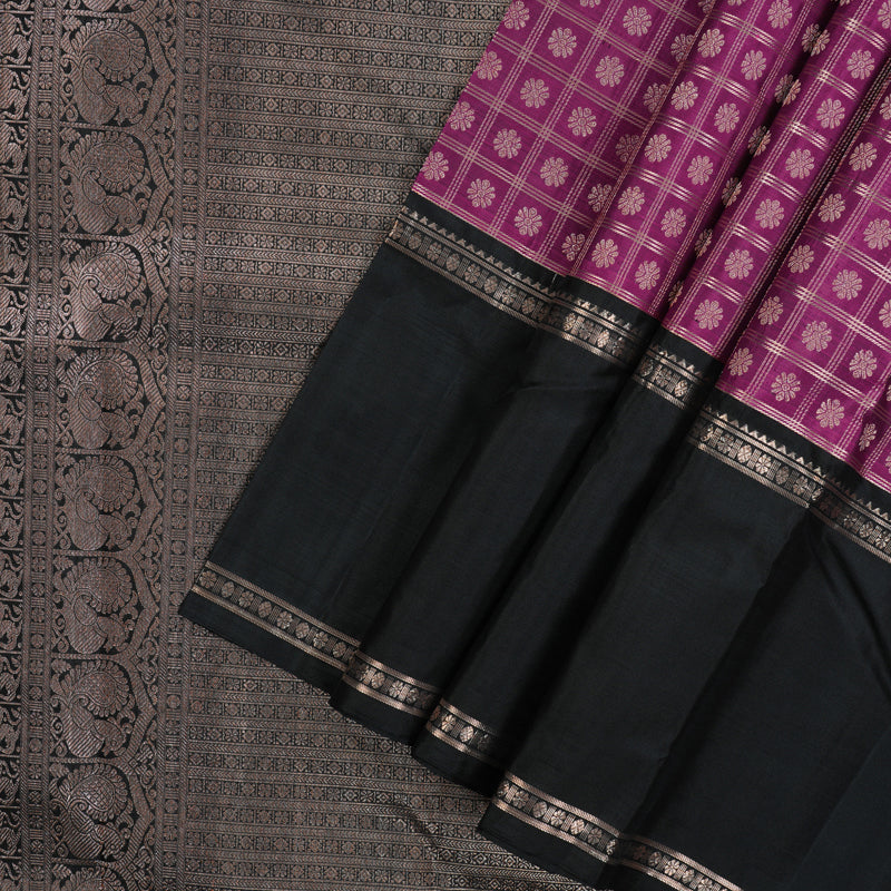 Hayagrivas Handloom Wine Purple Kanjivaram Silk Saree with Black Border KBE1379J4-1