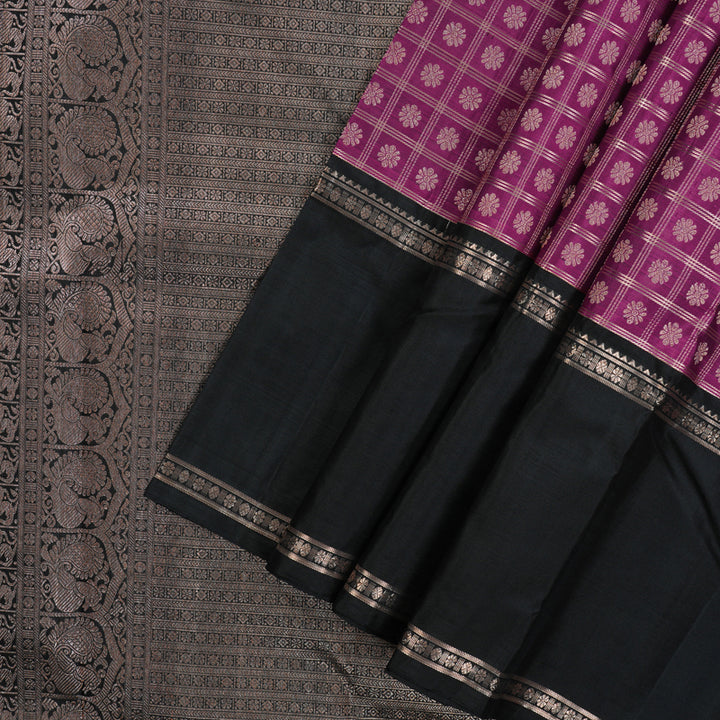 Hayagrivas Handloom Wine Purple Kanjivaram Silk Saree with Black Border KBE1379J4-1