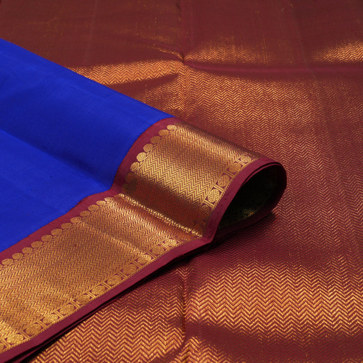 Hayagrivas Handloom MS Blue Kanjivaram Silk Saree with Maroon border KBE1379J6-1