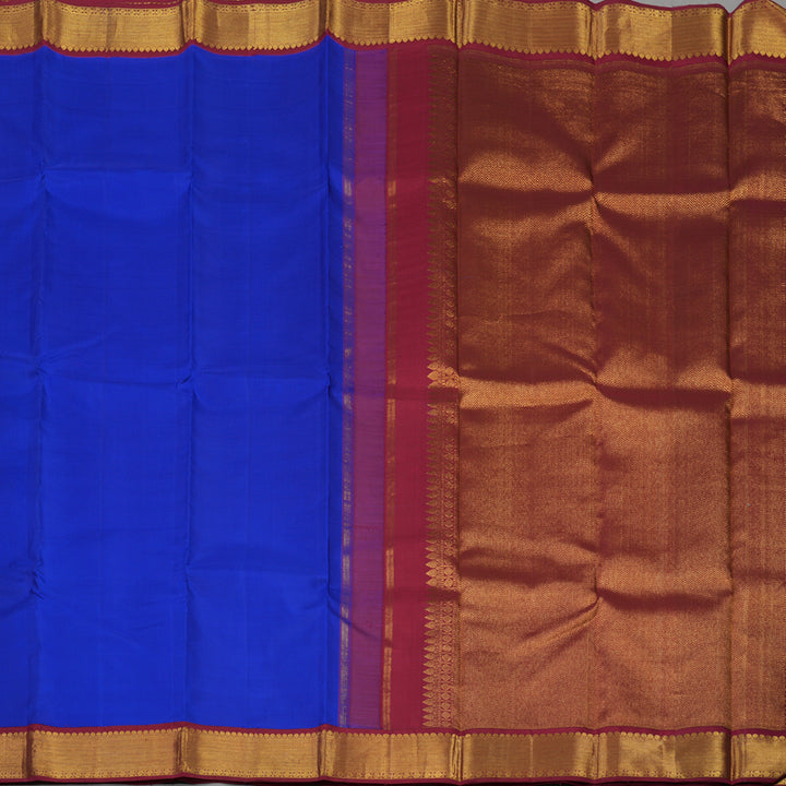 Hayagrivas Handloom MS Blue Kanjivaram Silk Saree with Maroon border KBE1379J6-1