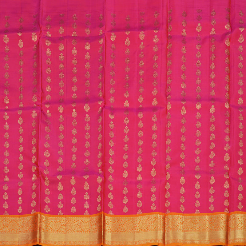Hayagrivas Handloom Rani Pink Kanjivaram Silk Pattu Pavadai with Golden Orange Border KBE1380J3-2