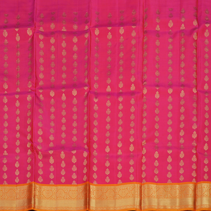Hayagrivas Handloom Rani Pink Kanjivaram Silk Pattu Pavadai with Golden Orange Border KBE1380J3-2