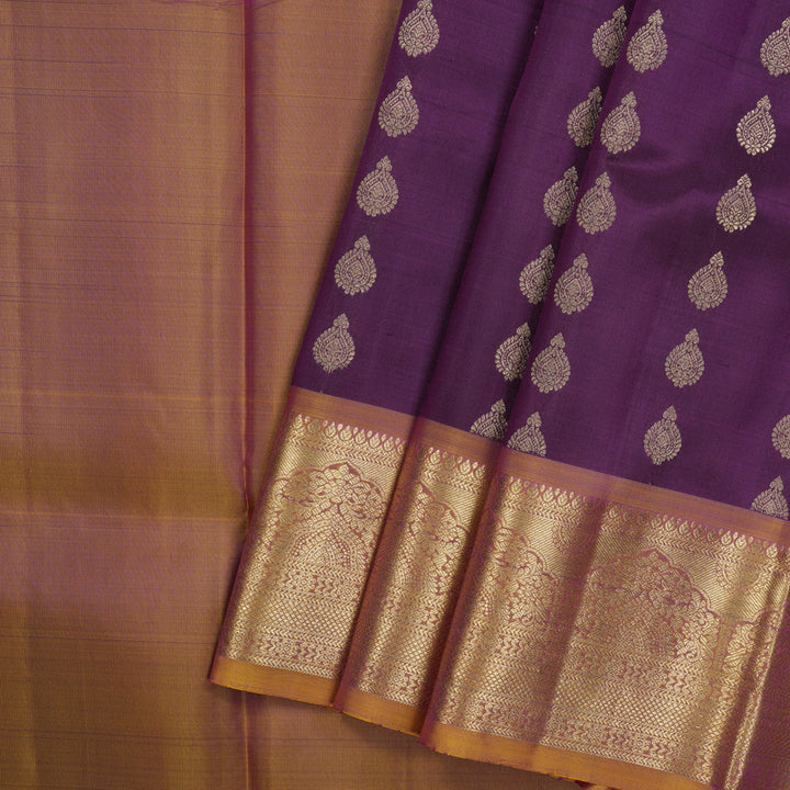 Hayagrivas Handloom Violet Kanjivaram Silk Pattu Pavadai with Mild Golden Orange Border KBE1380J3-5