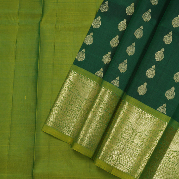 Hayagrivas Handloom Bottle Green Kanjivaram Pattu Pavadai with Leaf Green Border KBE1380J3-6