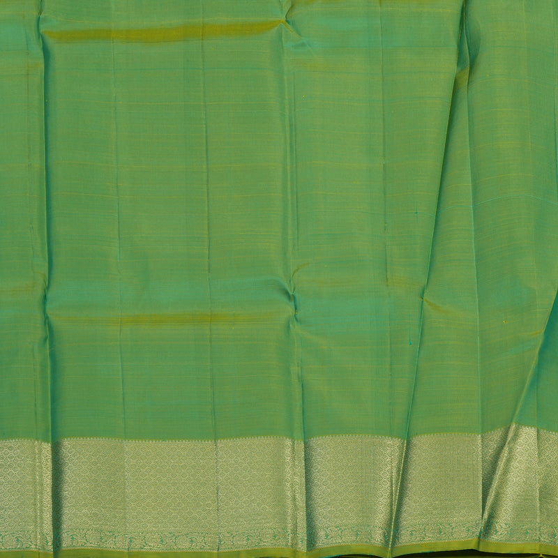Hayagrivas Handloom Blue-Green Kanjivaram Pattu Pavadai with Leaf Green Selvedge KBE1380J3-7