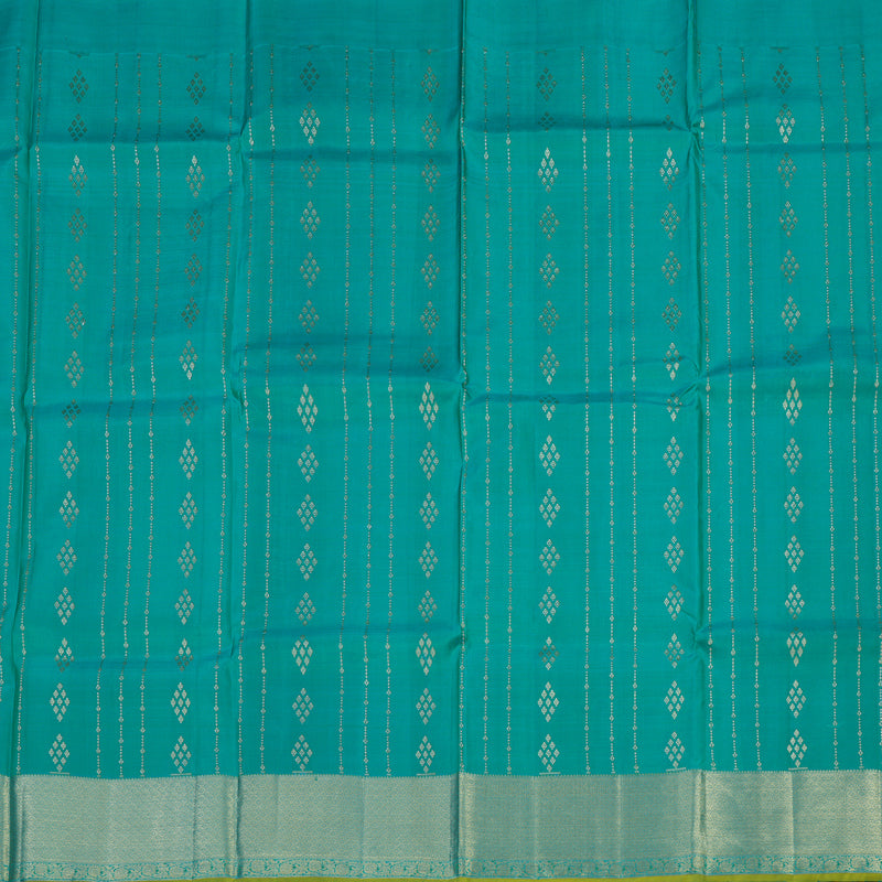 Hayagrivas Handloom Blue-Green Kanjivaram Pattu Pavadai with Leaf Green Selvedge KBE1380J3-7