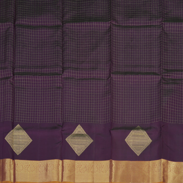 Hayagrivas Handloom Violet Kanjivaram Pattu Pavadai with Golden Yellow Border KBE1380J5-1