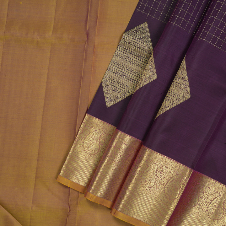 Hayagrivas Handloom Violet Kanjivaram Pattu Pavadai with Golden Yellow Border KBE1380J5-1