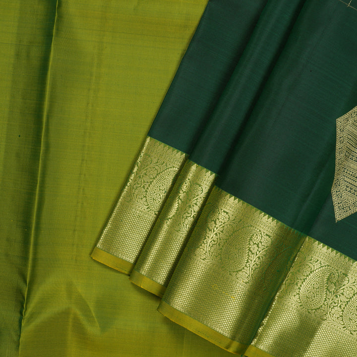 Hayagrivas Handloom Bottle Green Kanjivaram Silk Pattu Pavadai with Leaf Green Border KBE1380J5-5