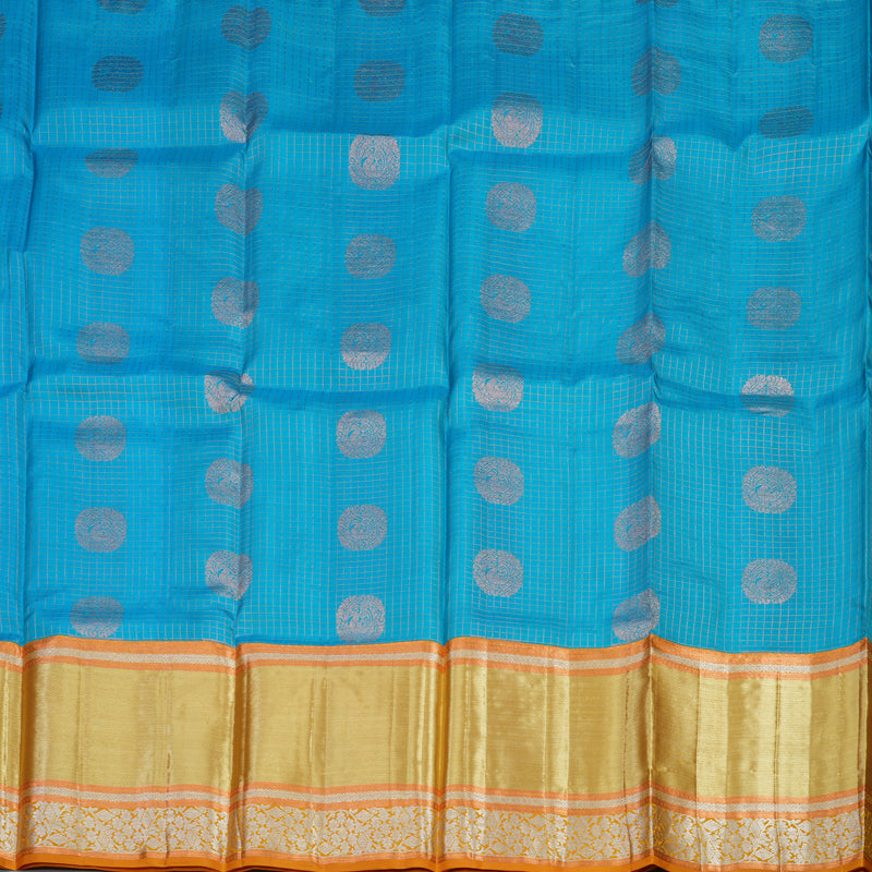 Hayagrivas Handloom Sky Blue Kanjivaram Silk Pattu Pavadai with Golden Yellow Border KBE1380J6-5