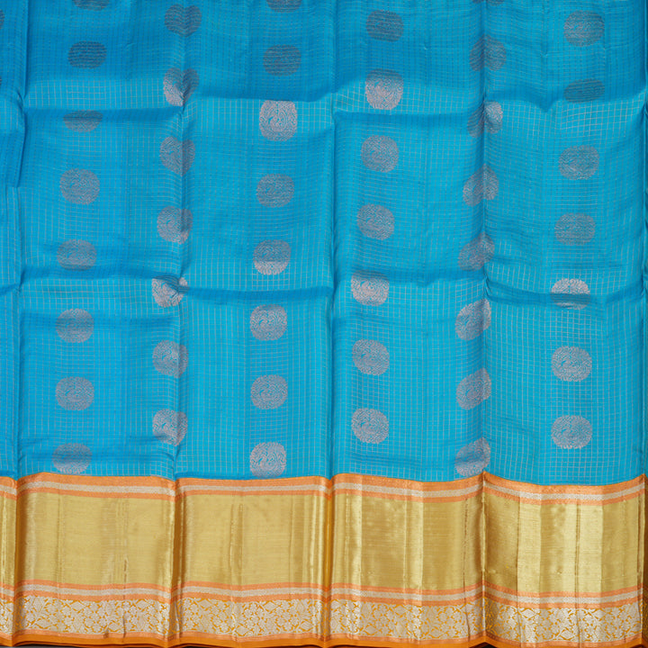 Hayagrivas Handloom Sky Blue Kanjivaram Silk Pattu Pavadai with Golden Yellow Border KBE1380J6-5