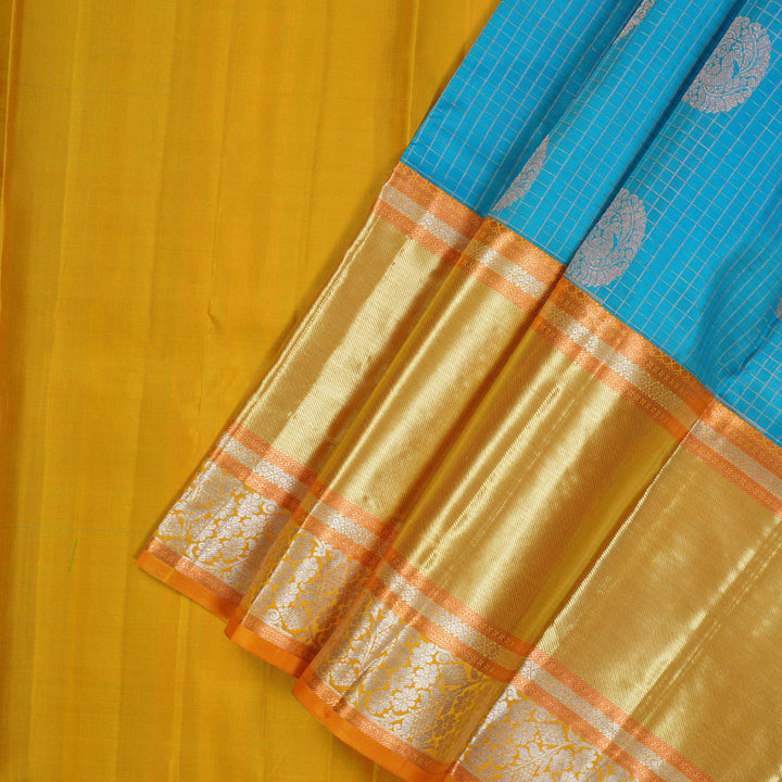 Hayagrivas Handloom Sky Blue Kanjivaram Silk Pattu Pavadai with Golden Yellow Border KBE1380J6-5