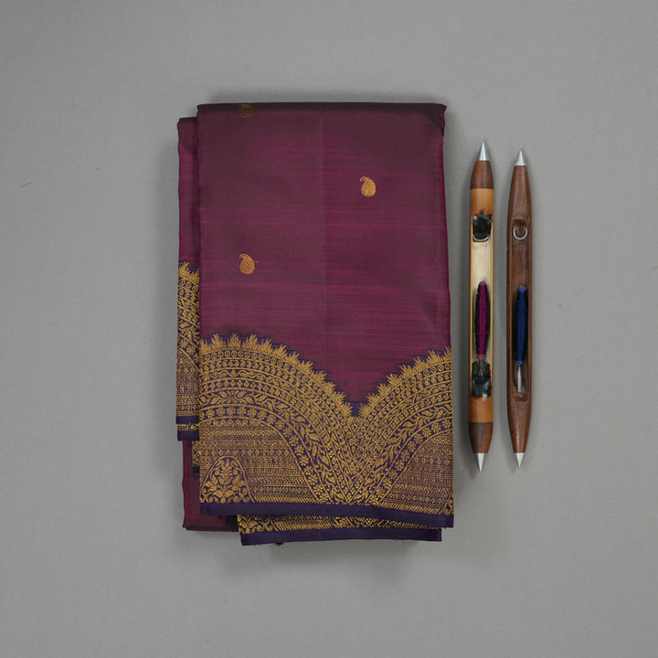 Hayagrivas Handloom Wine Purple Kanjivaram Silk Saree with Deep Violet Border KBE1382J19-1