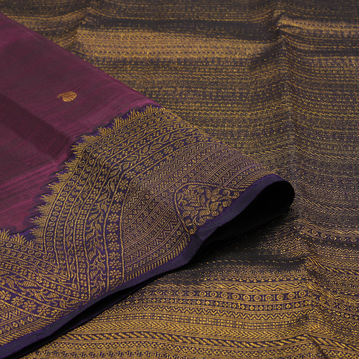 Hayagrivas Handloom Wine Purple Kanjivaram Silk Saree with Deep Violet Border KBE1382J19-1
