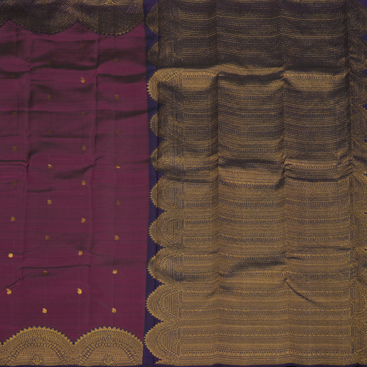 Hayagrivas Handloom Wine Purple Kanjivaram Silk Saree with Deep Violet Border KBE1382J19-1