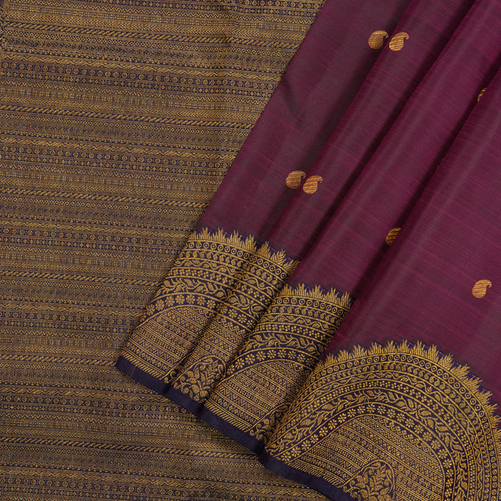 Hayagrivas Handloom Wine Purple Kanjivaram Silk Saree with Deep Violet Border KBE1382J19-1