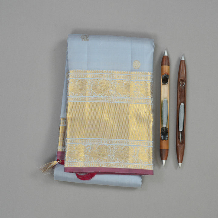 Hayagrivas Handloom Bluish Grey Kanjivaram Silk Saree with Bluish Grey Border KBE1382J4-1