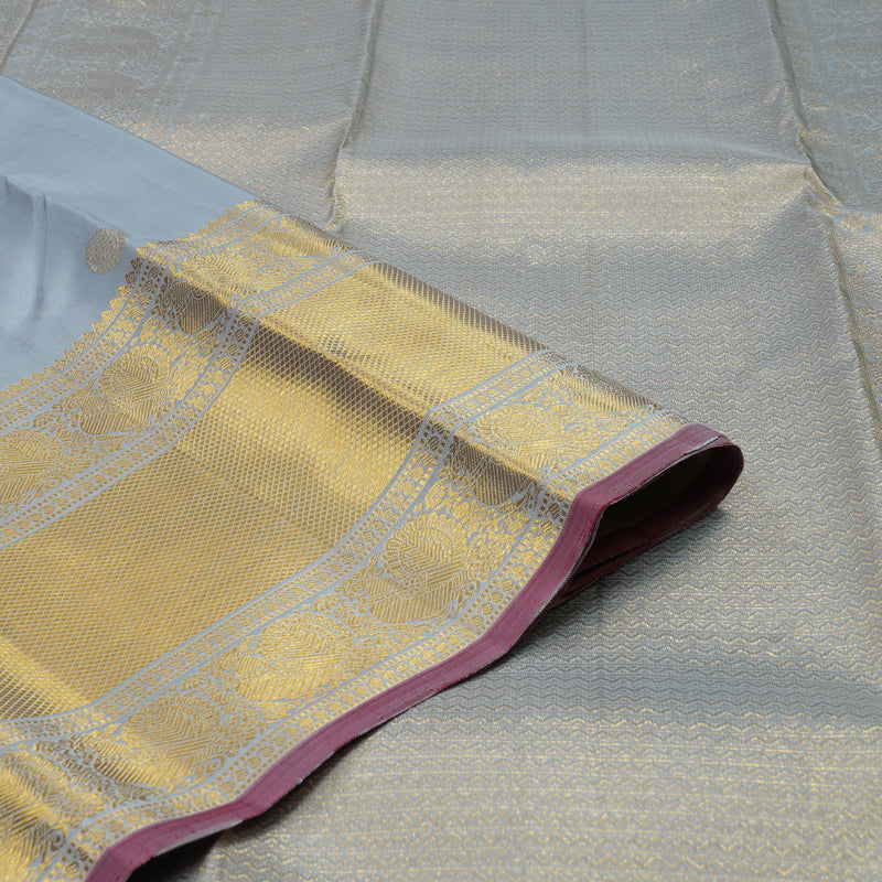 Hayagrivas Handloom Bluish Grey Kanjivaram Silk Saree with Bluish Grey Border KBE1382J4-1