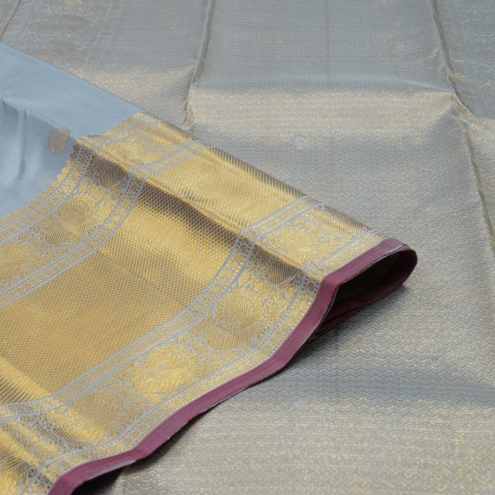 Hayagrivas Handloom Bluish Grey Kanjivaram Silk Saree with Bluish Grey Border KBE1382J4-1