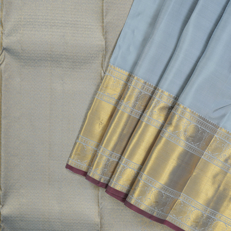 Hayagrivas Handloom Bluish Grey Kanjivaram Silk Saree with Bluish Grey Border KBE1382J4-1