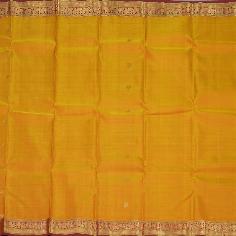Hayagrivas Handloom Golden Yellow Kanjivaram Silk Saree with Maroon Border KBE1382J9-1