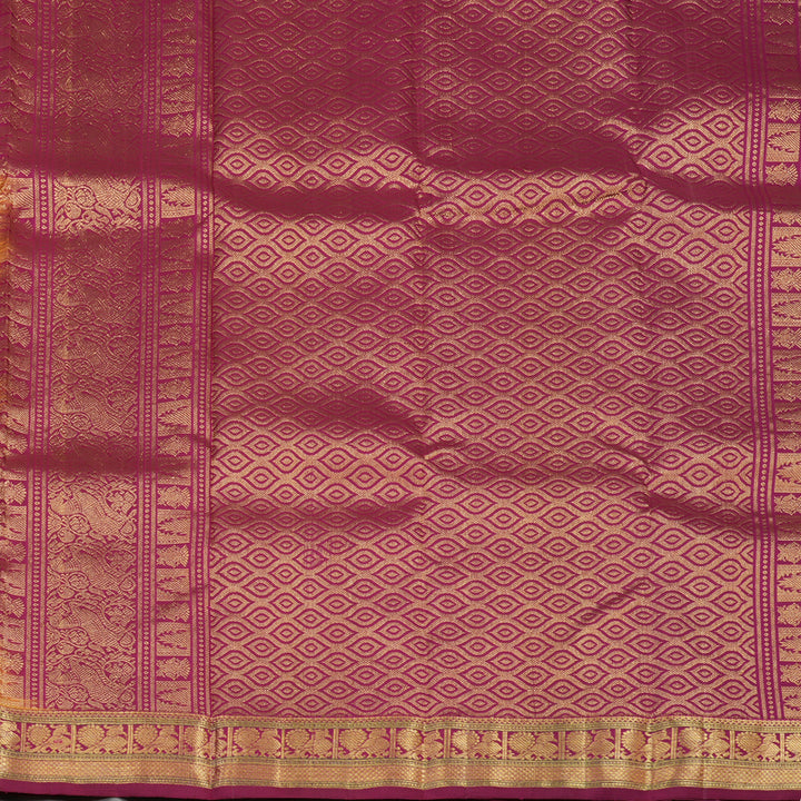 Hayagrivas Handloom Golden Yellow Kanjivaram Silk Saree with Maroon Border KBE1382J9-1