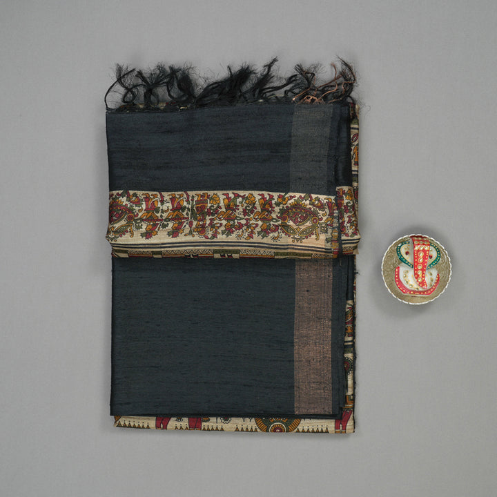 Hayagrivas Black Pure Tussar Saree KBE1383J1-4