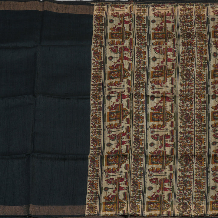 Hayagrivas Black Pure Tussar Saree KBE1383J1-4