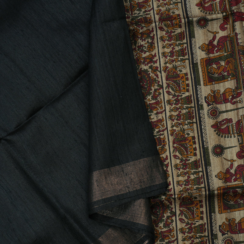 Hayagrivas Black Pure Tussar Saree KBE1383J1-4