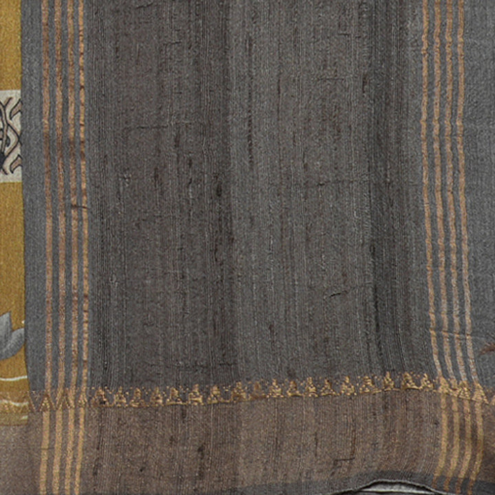 Hayagrivas Mustard Pure Tussar Saree with Grey Border KBE1383J3-12