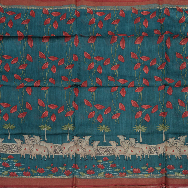 Hayagrivas Peacock Green Pure Tussar Saree with Maroon Border KBE1383J3-13