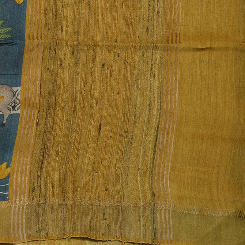 Hayagrivas Dark Grey Pure Tussar Saree with Mustard Border KBE1383J3-14