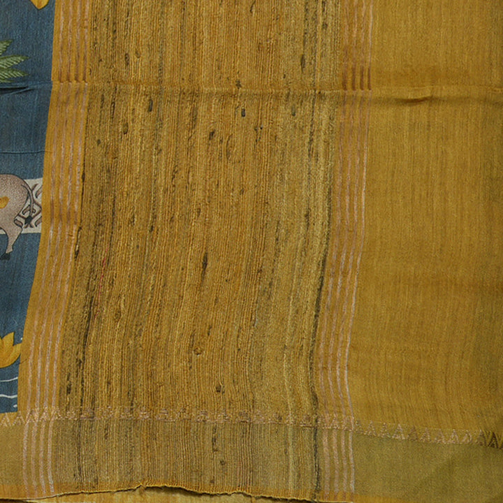 Hayagrivas Dark Grey Pure Tussar Saree with Mustard Border KBE1383J3-14