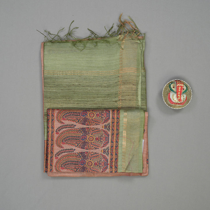 Hayagrivas Mauve Pure Tussar Saree with Mint Green Border KBE1383J3-7