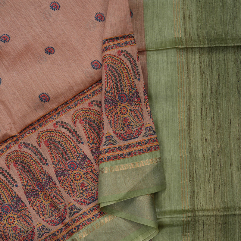 Hayagrivas Mauve Pure Tussar Saree with Mint Green Border KBE1383J3-7
