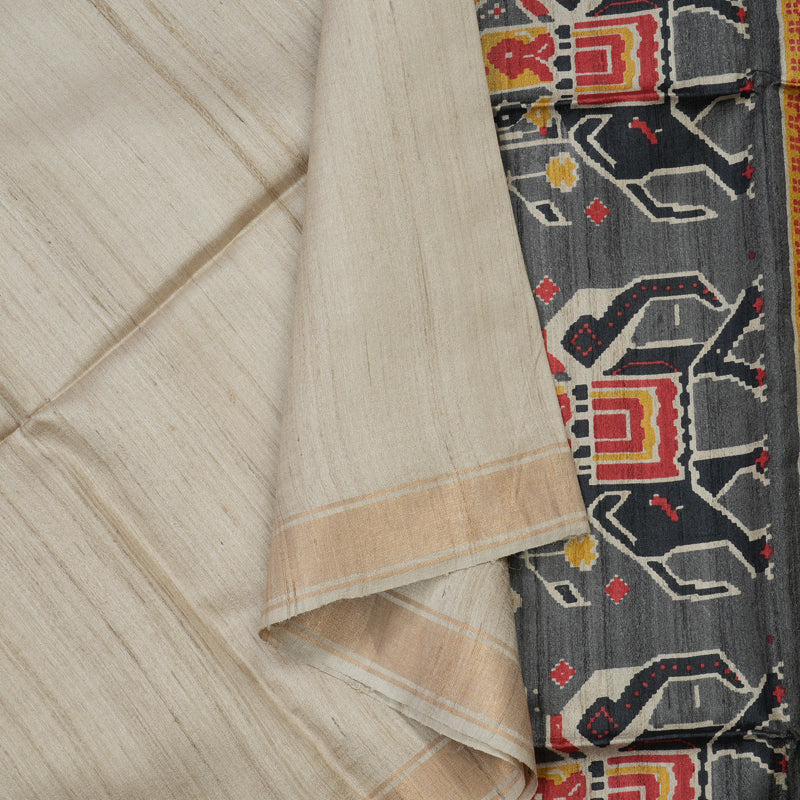 Hayagrivas Beige Pure Tussar Saree KBE1383J4-1