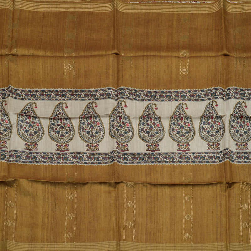 Hayagrivas Beige Pure Tussar Saree with Khaki Brown Border KBE1383J4-13