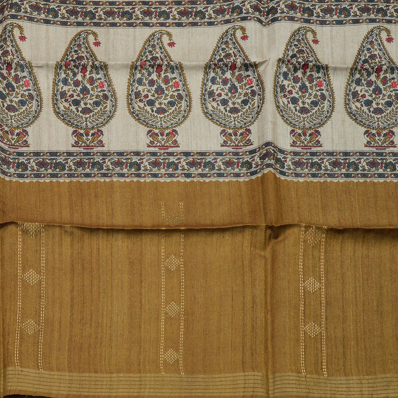 Hayagrivas Beige Pure Tussar Saree with Khaki Brown Border KBE1383J4-13