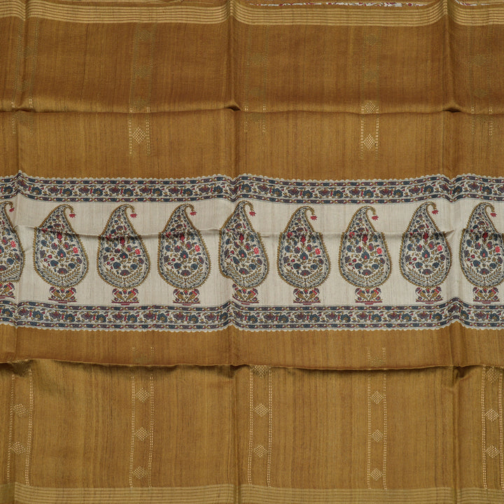 Hayagrivas Beige Pure Tussar Saree with Khaki Brown Border KBE1383J4-13