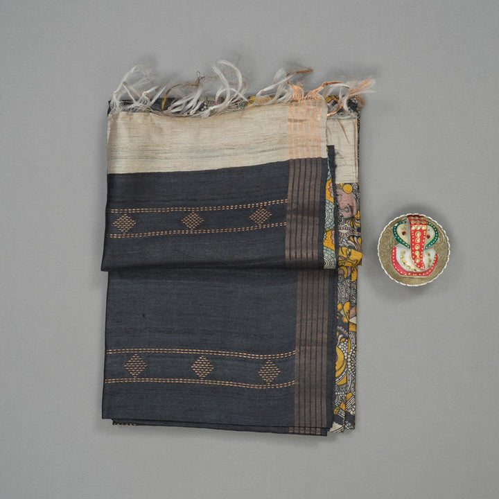 Hayagrivas Beige Pure Tussar Saree with Black Border KBE1383J4-5