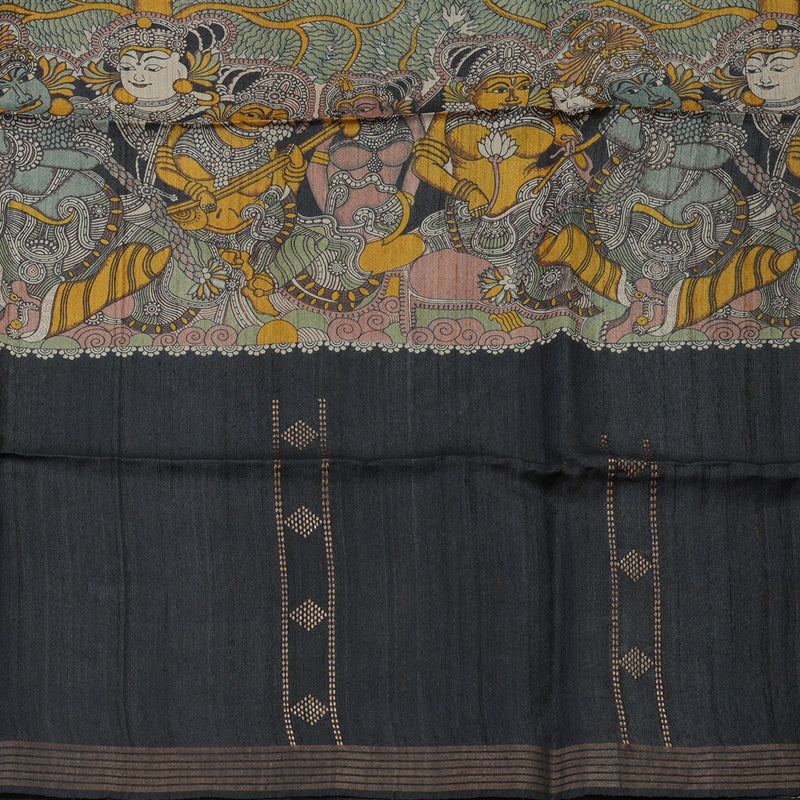 Hayagrivas Beige Pure Tussar Saree with Black Border KBE1383J4-5