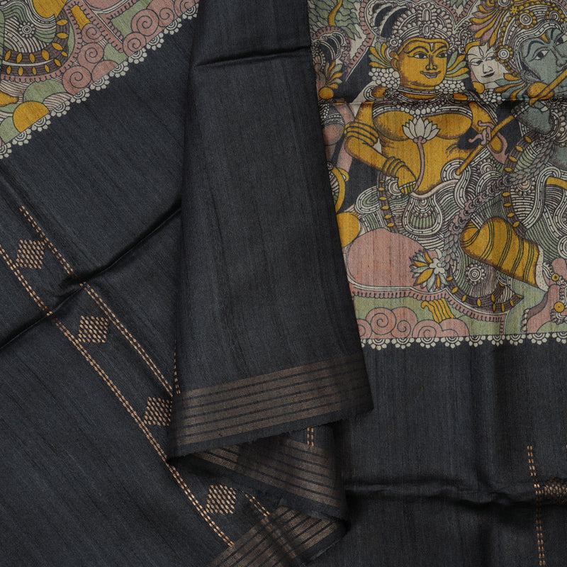 Hayagrivas Beige Pure Tussar Saree with Black Border KBE1383J4-5