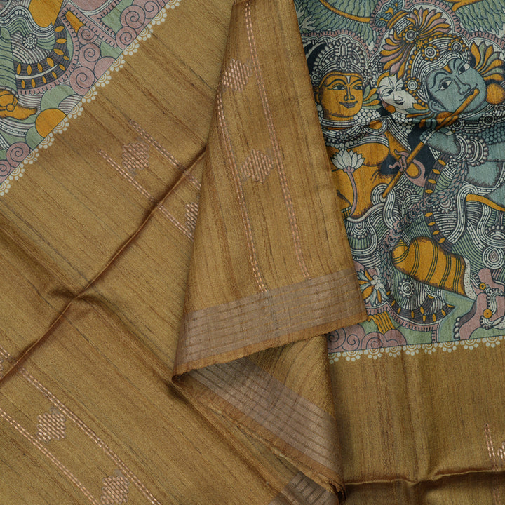 Hayagrivas Mustard Pure Tussar Saree with Mustard Border KBE1383J4-6