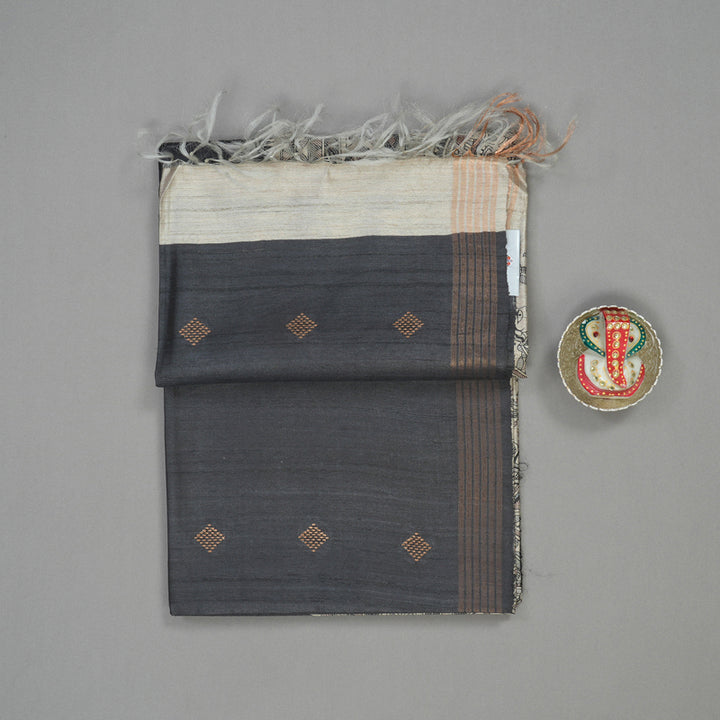 Hayagrivas Black & Beige Pure Tussar Saree with Black Border KBE1383J4-7