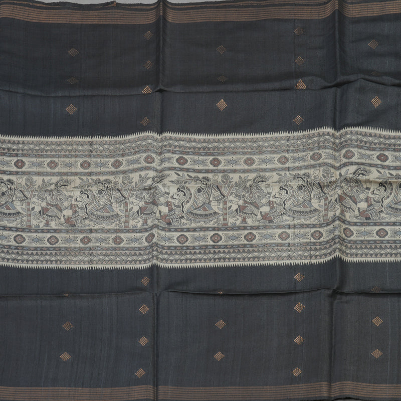 Hayagrivas Black & Beige Pure Tussar Saree with Black Border KBE1383J4-7