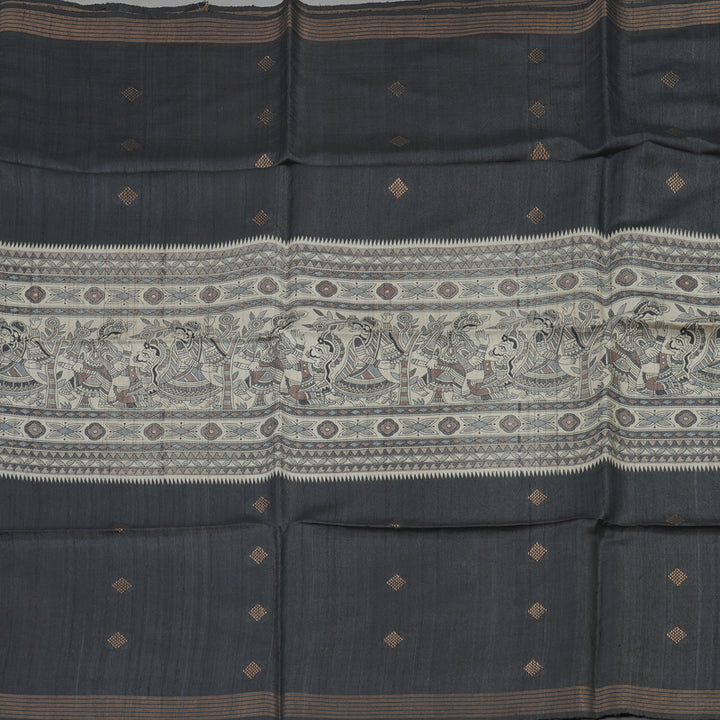 Hayagrivas Black & Beige Pure Tussar Saree with Black Border KBE1383J4-7